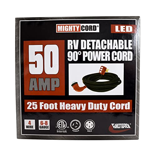 Valterra Mighty Cord® RV 50-Amp 90-Degree Detachable Power Cord, 25-Foot Cord for RV, Red