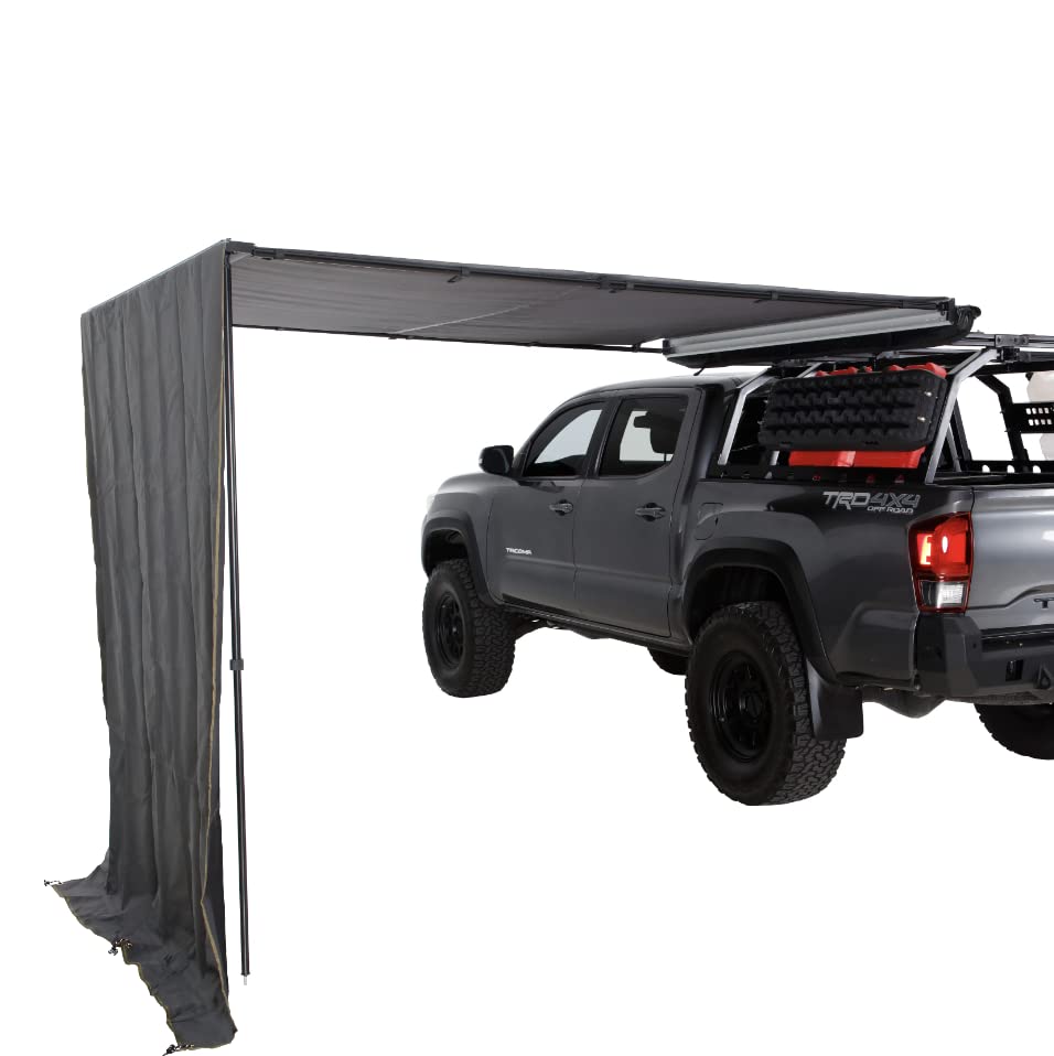 Overland Vehicle Systems Hd Nomadic 6.5’ Awning Shade Wall - 280G Poly Cotton Rip Stop Grey Body, Green Trim - C Channel Attachment - Included Storage Bag