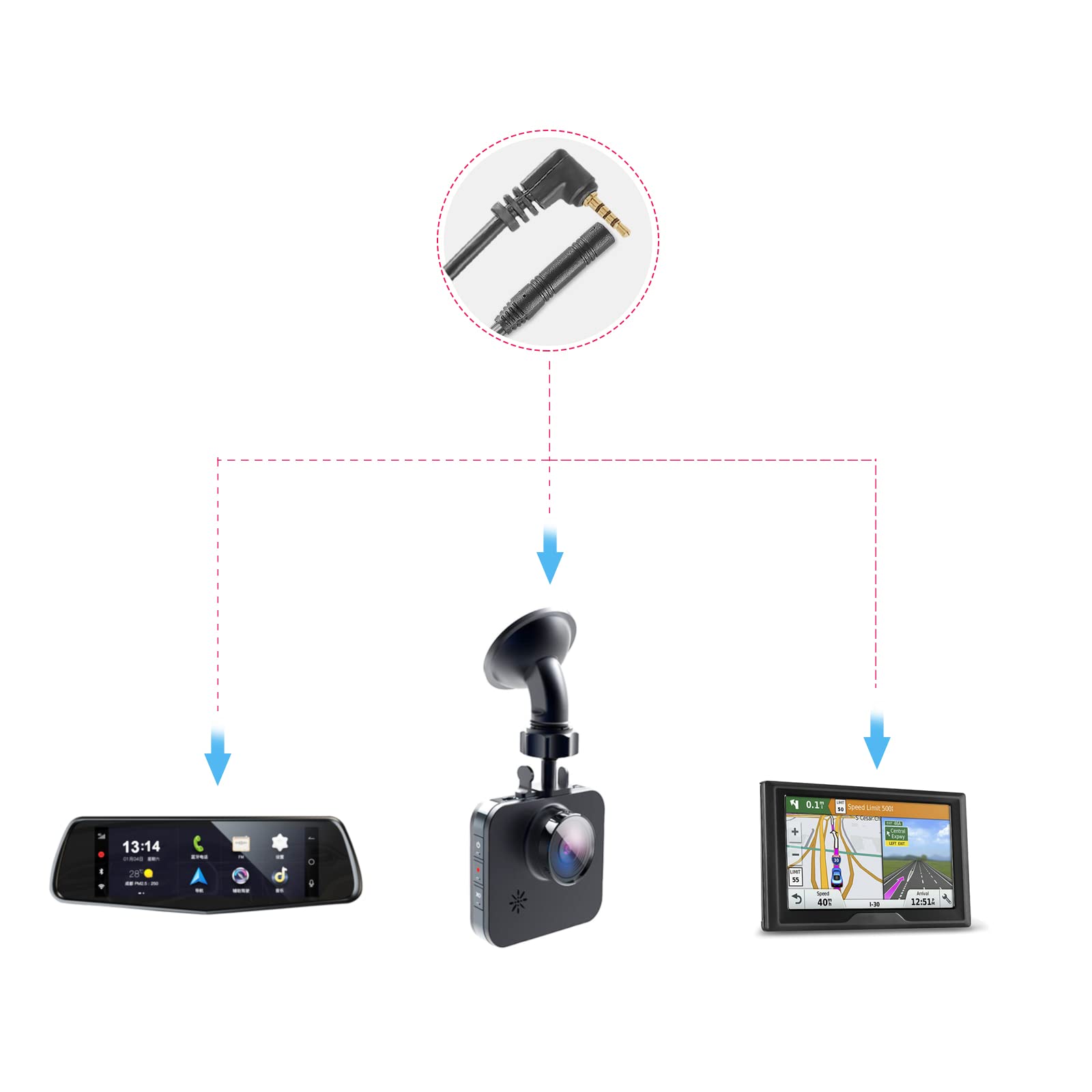 Dash Cam Rear Camera Cable,23 Ft 4 Pin To 2.5Mm Male Plug Wire For Mirror Camera Rear View Camera,Car Recorder Reverse Camera Ba