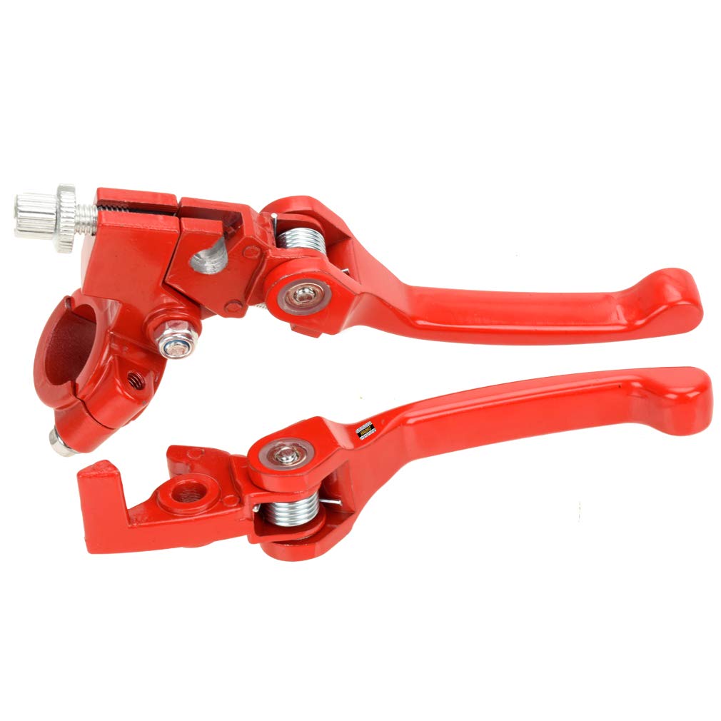 Hiaors Red Brake Folding Clutch Lever With Perch For 7/8 Handlebar 110Cc 125Cc Ssr125 Ssr70 Ttr125 Xmotos Apollo Thumpstar 125 Crf50 Xr Klx 140 Chinese Pit Dirt Bike Motorcycle