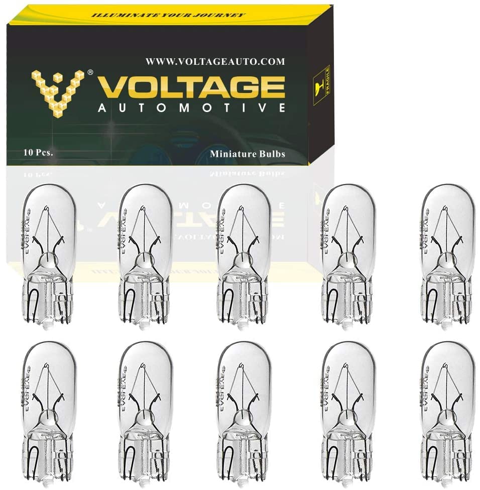 Voltage Automotive 161 T10 Bulb For License Plate Light Side Marker Automotive Interior Light Dashboard Dome Light (Box Of 10)