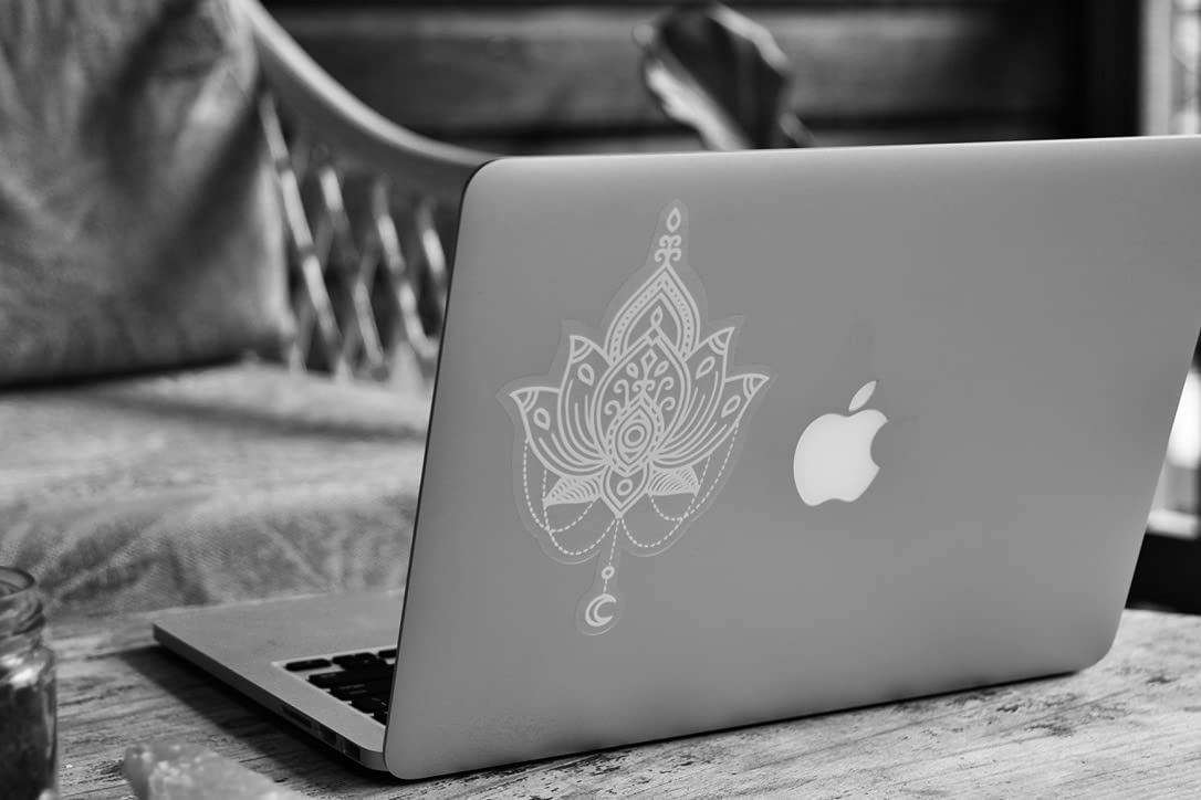 Beautiful Hand Designed Mandala Sticker White Lotus Flower - 6'' Tall Vinyl Decal - Waterproof, Suitable For Outdoors, Car Windo
