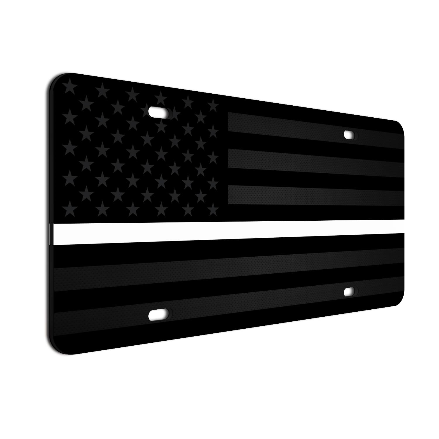 Thin White Line American Flag License Plate Emergency Medical Services Matte Black On 1/8 '' Black Aluminum Composite Heavy Duty