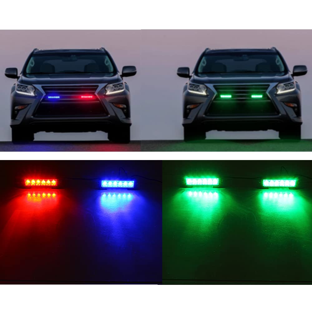 STDYSUN LED Emergency Strobe Lights Bar, 2Pcs Red Blue Green, Model 2X6LED-BS, Aluminum Surface Mount for Motorcycle & Utility Vehicles