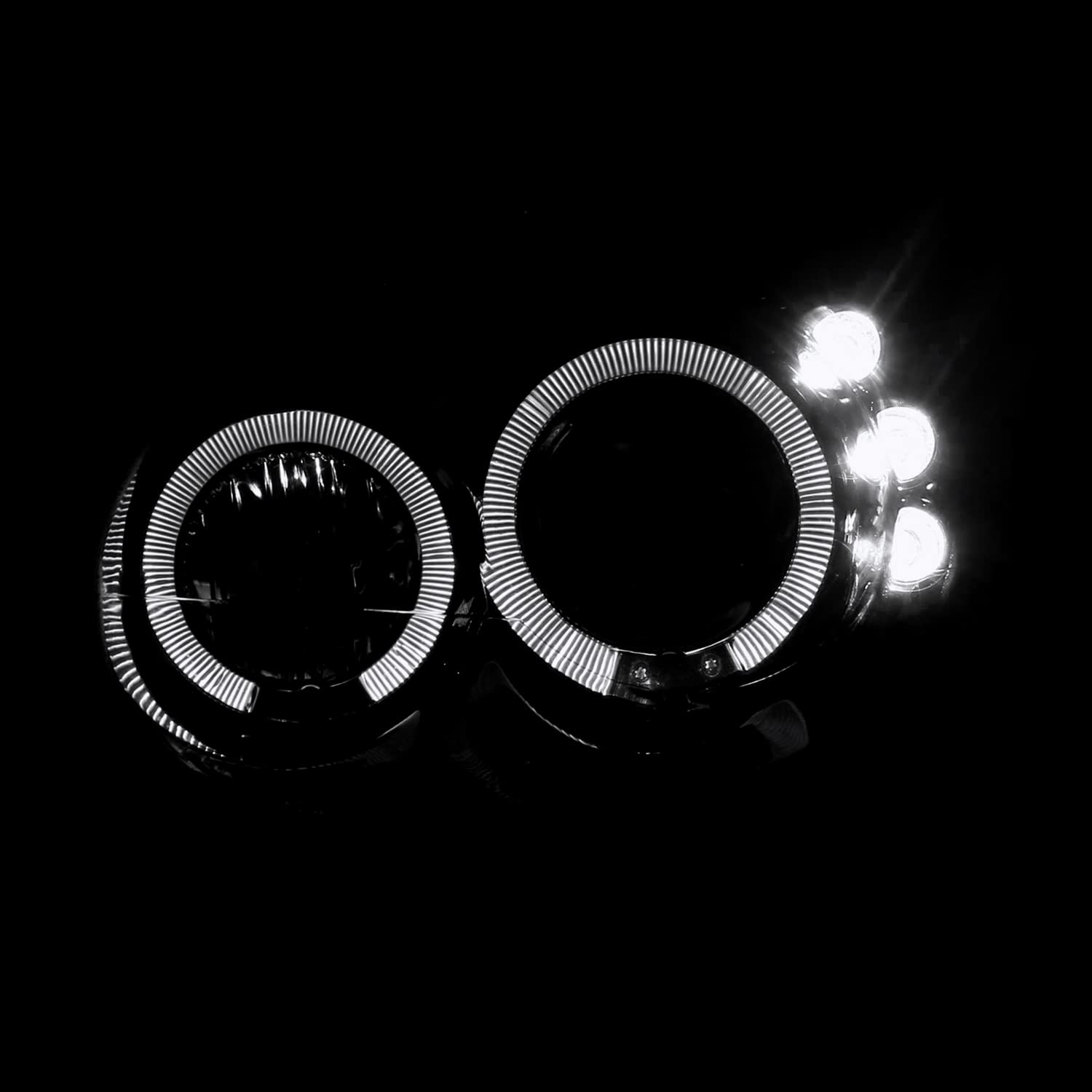 Spec-D Tuning LED Dual Halo Projector Smoked Lens Headlights Glossy Black Housing Compatible with 2003-2005 Dodge Neon Left + Ri