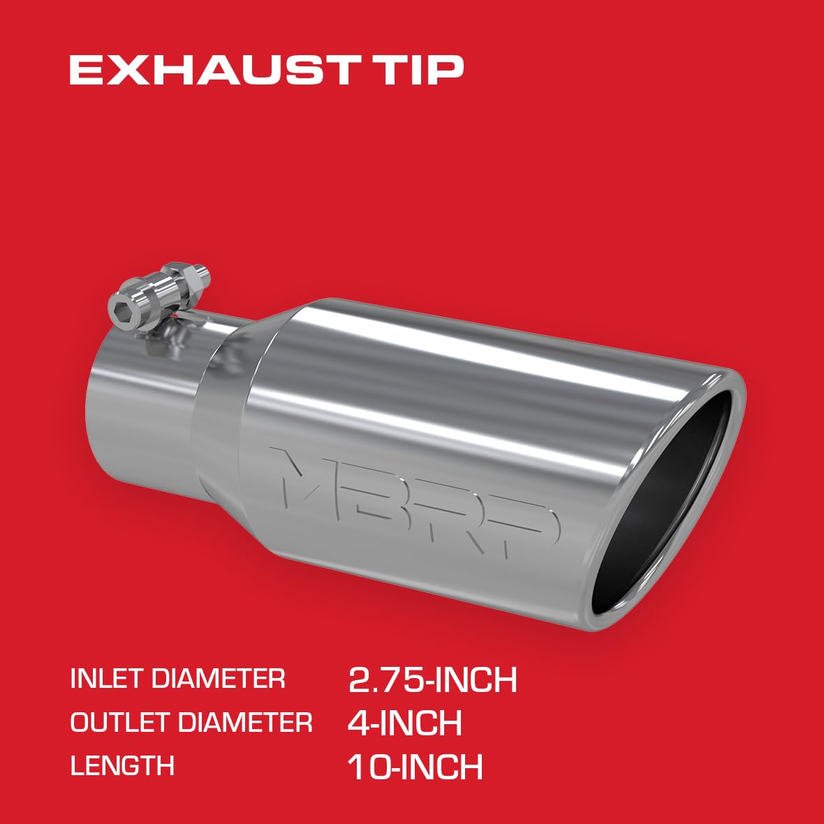 MBRP T5157 T304 Angled Rolled End Tip, 4'' O.D., 2 3/4'' Inlet, 10'' Length