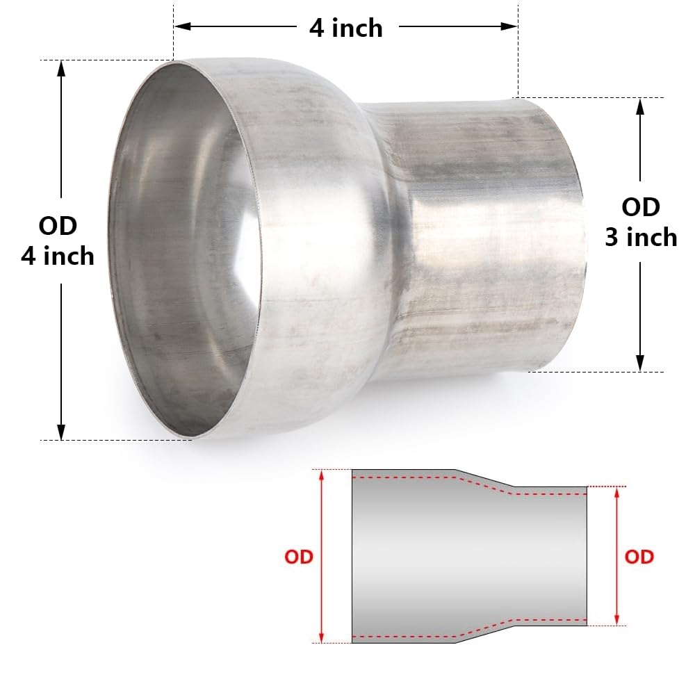 A-Karck Exhaust Adapter Connector 3'' Od To 4'' Od, Exhaust Pipe Reducer 4'' Overall Length 304 Stainless Steel