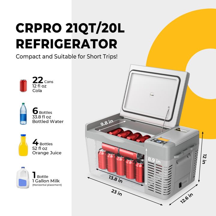 BougeRV 12 Volt Refrigerator, CRPRO 21 Quart 12V Car Fridge, Portable Freezer (-8?~50?), Compressor Electric Cooler with 12V/24