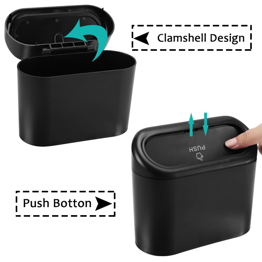 Accmor Car Trash Can, 2 Pack Mini Vehicle Dustbin With Lid, Leakproof Auto Garbage Accessories Organizer Bin With 60 Pcs Trash B