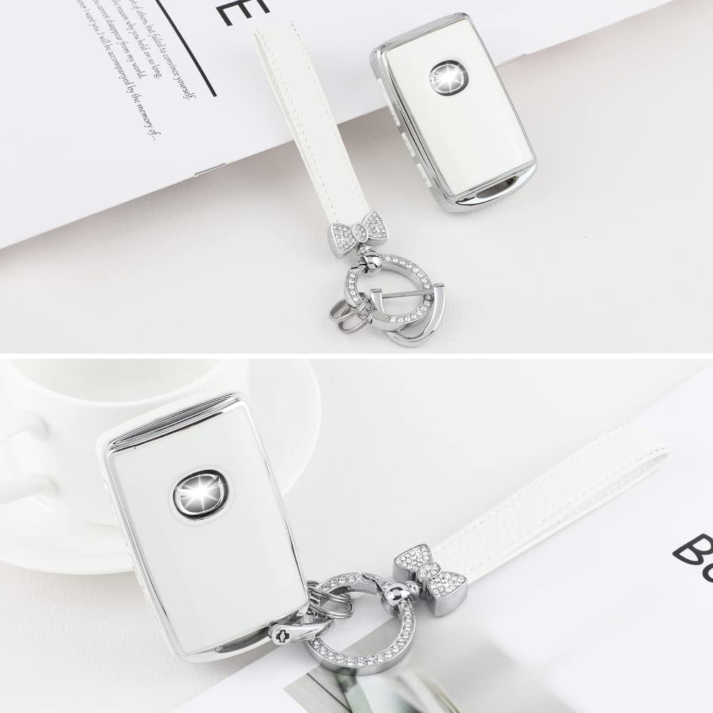 1797 Key Fob Cover For Mazda 3 6 Cx5 Cx9 Cx30 Mx5 Accessories Bling Car Remote Key Chain Case Shell Protector Girly Cute 4 Button White Silver Tpu