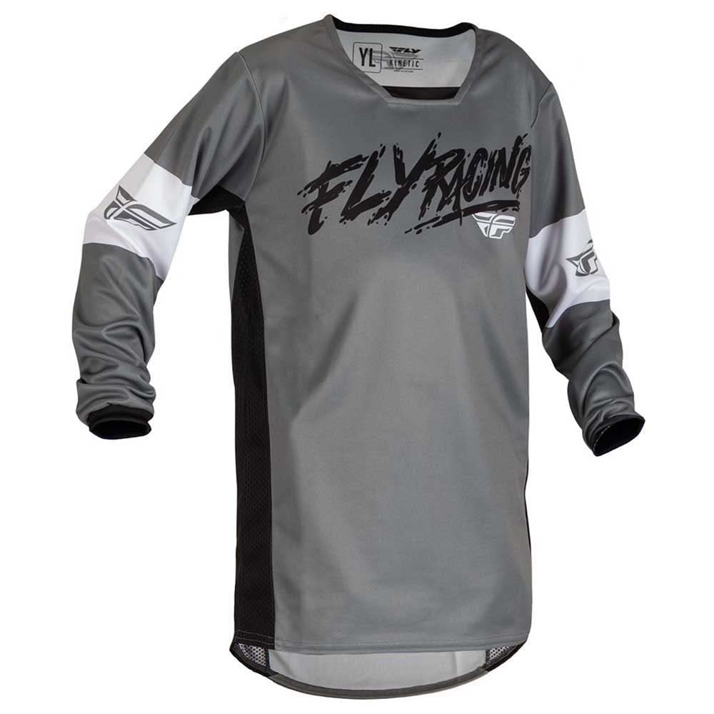 Fly Racing 2023 Kinetic Youth Khaos Jersey (Grey/Black/White, Youth Large)