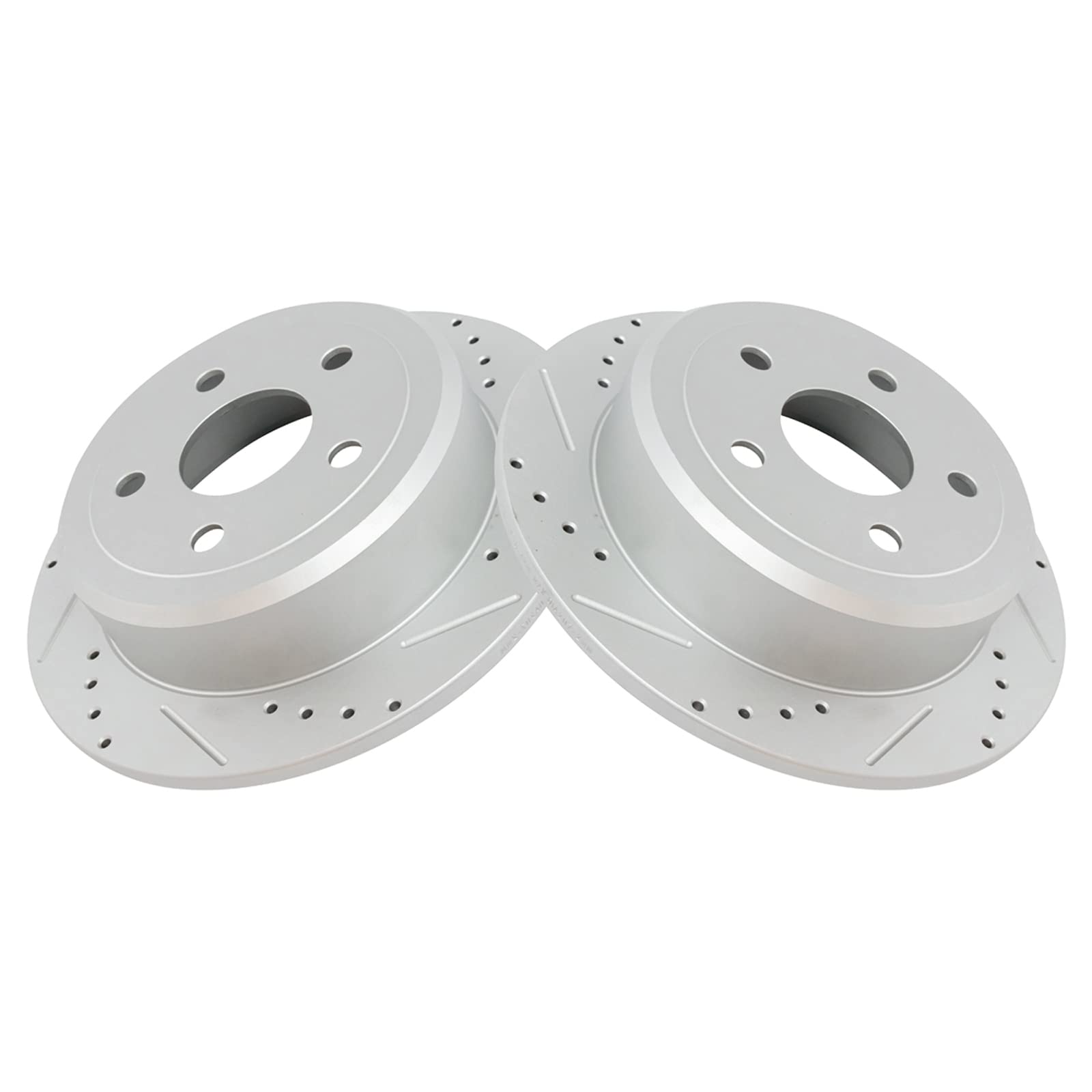 Trq Rear Performance Brake Rotors Set Solid Premium G-Coated Cross Drilled & Slotted Compatible With 2007-2017 Jeep Wrangler 201