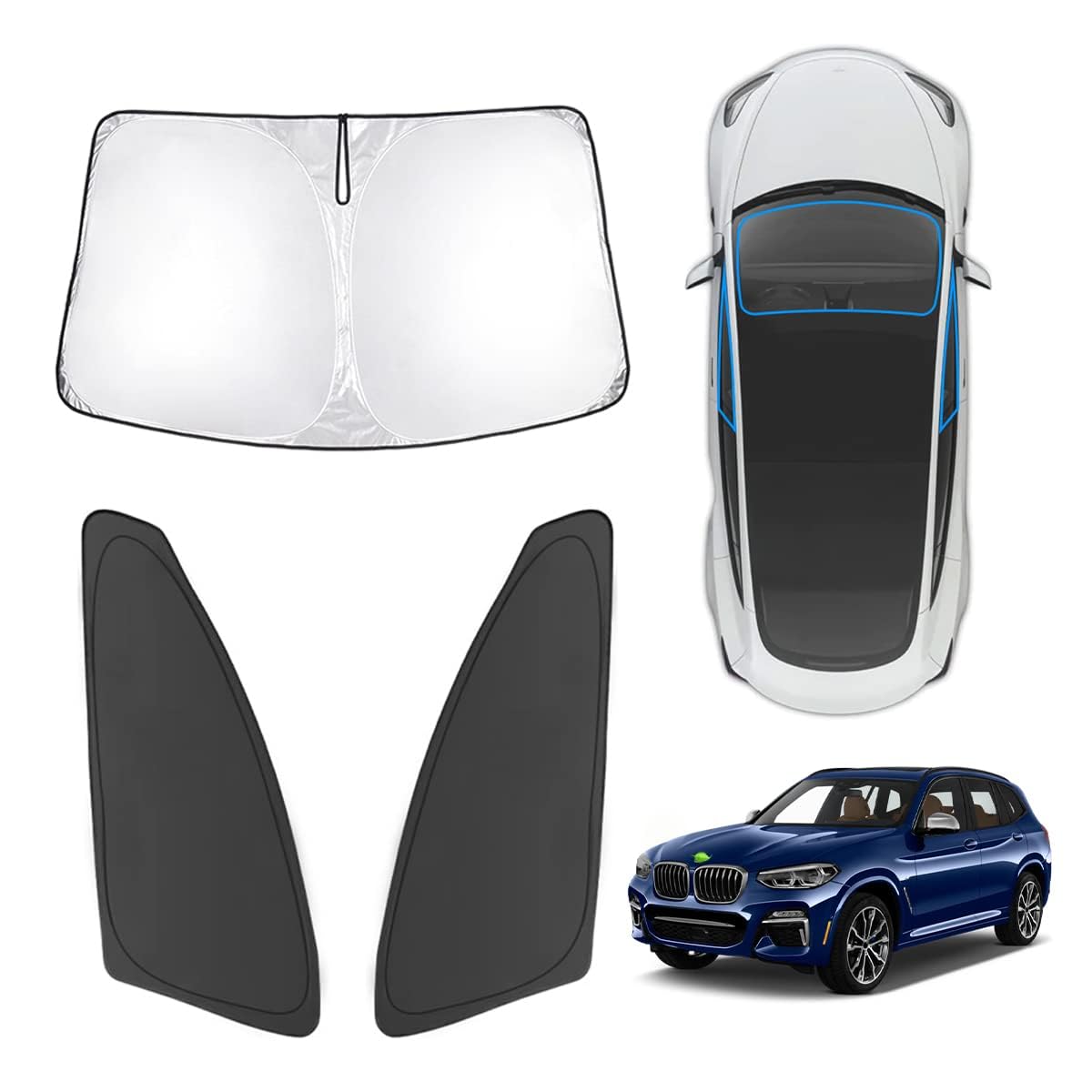 Karltys 3Pcs Windshield Sun Shade For 2018-2024 2025 Bmw X3, Thick Reflective Front And Side Window Sunshade Custom Fit Bmw X3,