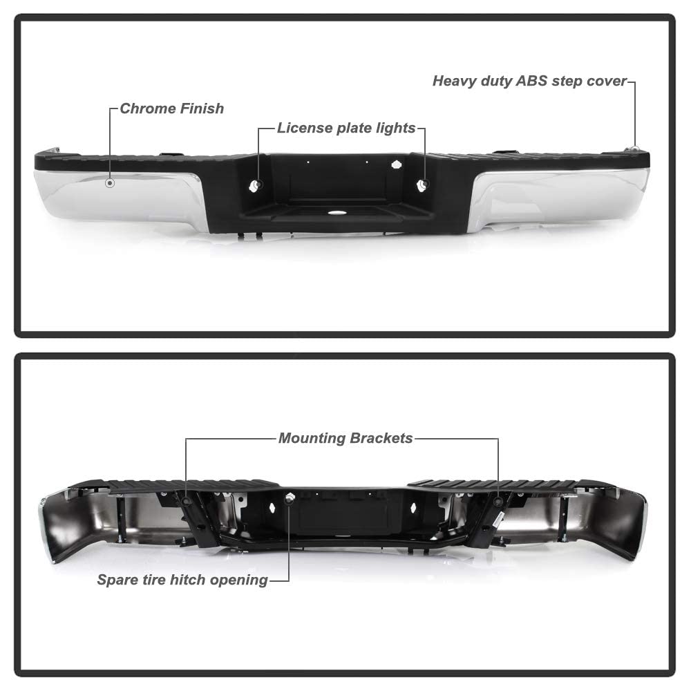 Acanii - For 2009-2014 Ford F150 Pickup Styleside Bed W/O Sensor & Hitch Hole Chrome Steel Complete Rear Bumper Assembly