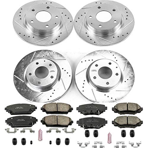 Power Stop K6970 Front And Rear Z23 Carbon Fiber Brake Pads With Drilled & Slotted Brake Rotors Kit