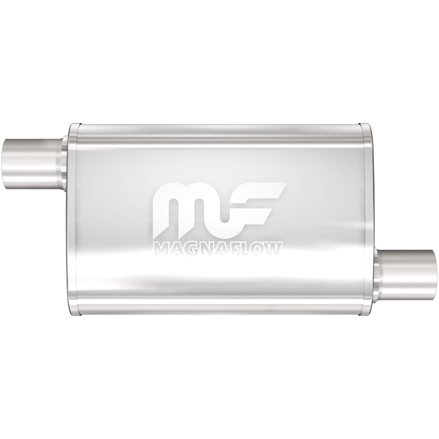 MagnaFlow Performance Exhaust Muffler 11266: 2.5/2.5 Inlet/Outlet, 4x9x18 Oval, Stainless Steel, Satin Finish