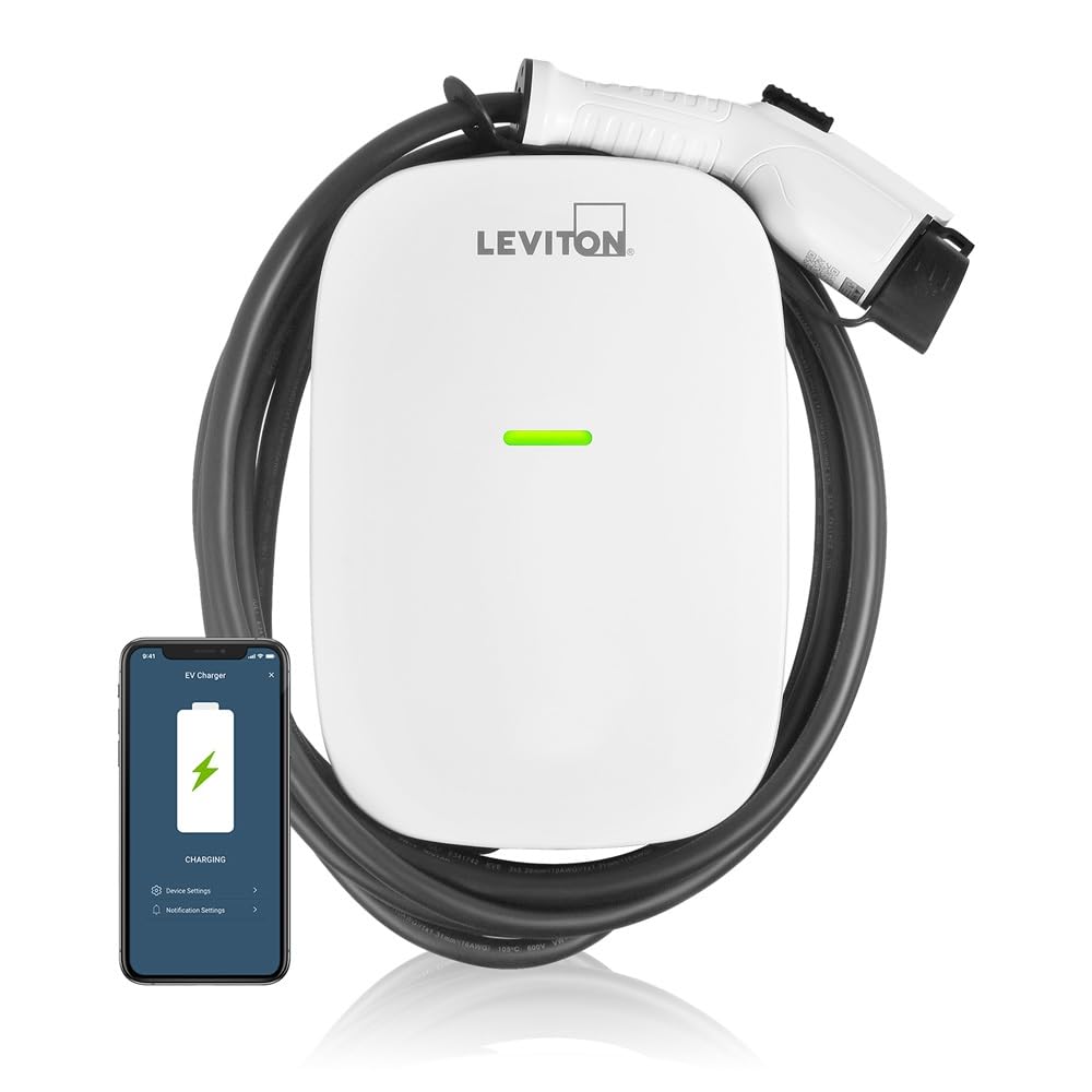 Leviton Level 2 Smart EV Charger with Wi-Fi, 32 Amp, 208/240 VAC, 7.6 kW Output, 18' Cable, Indoor/Outdoor Hardwired EV Charging