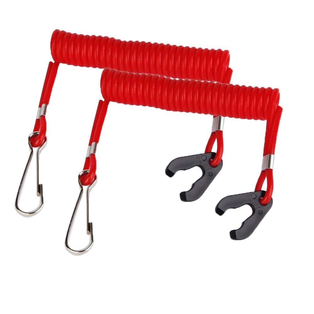 Stoncel 2Pc Safety Boat Motor Outboard Kill Switch Key Lanyard Ignition Red