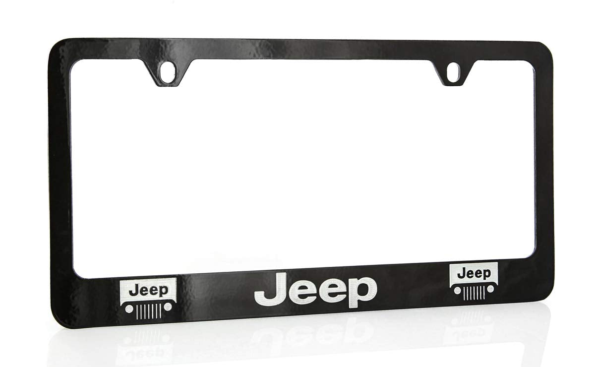 Jeep Logo License Plate Frame Holder (2 Hole/Zinc, Black/Wide)