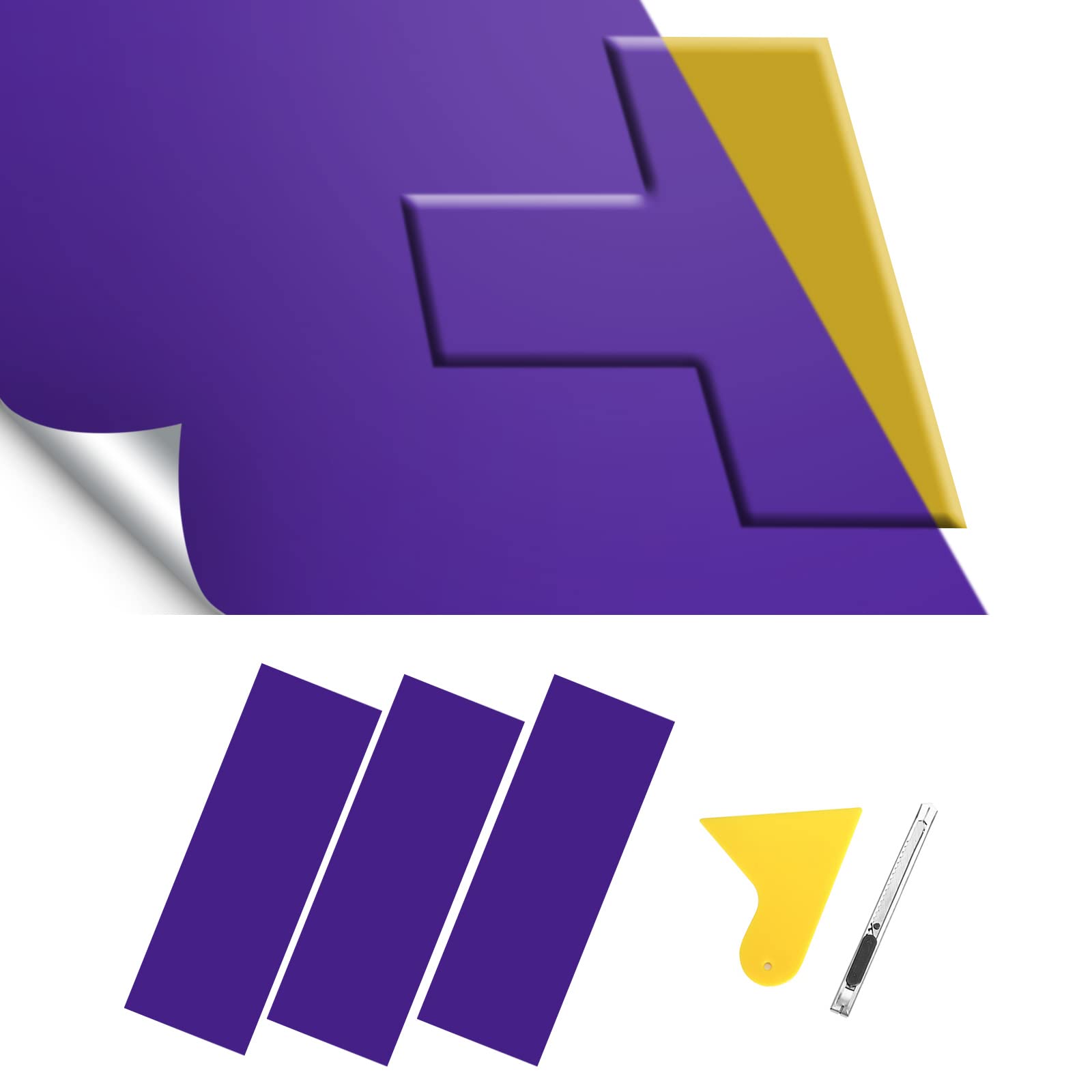 Blakaya 11.8'' X 4'' Bowtie Emblem Wrap Kit For Chevy Logo Overlay Vinyl Wrap With Spatula And Cutter 3 Pcs Matte Metallic Purpl