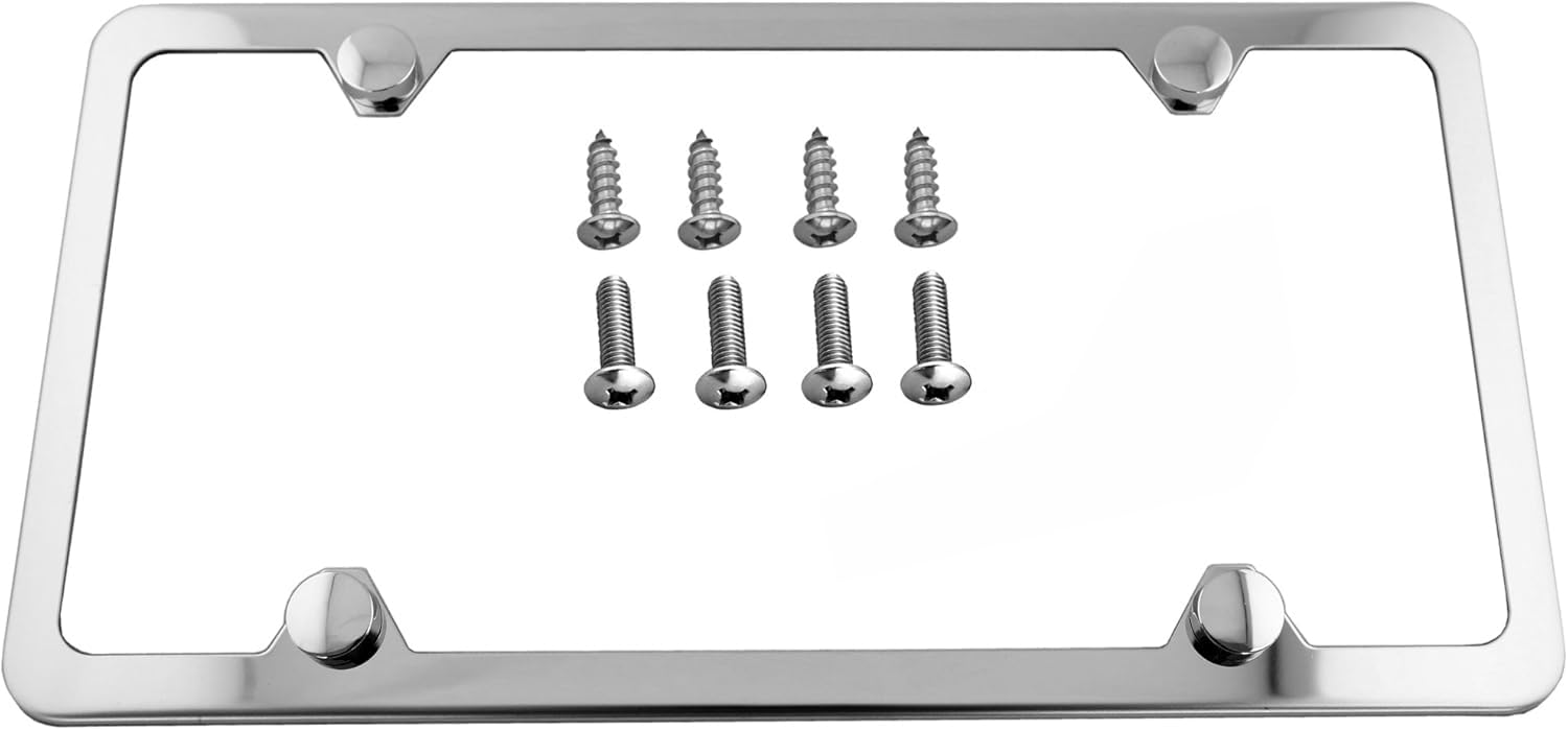 Lfparts Premium Slim Style Stainless Steel License Plate Frame (4 Holes, Polished Mirror Finish)