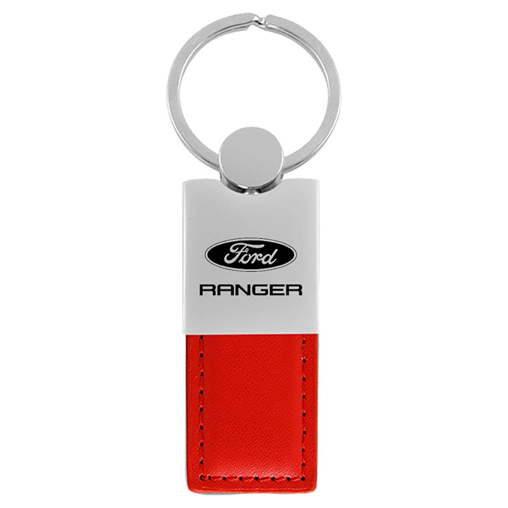 Au-Tomotive Gold Duo Rectangular Leather Key Chain For Ford Ranger (Red)