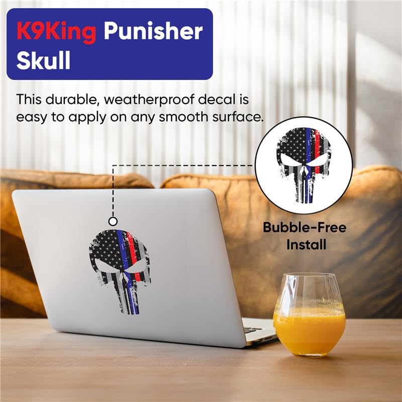 K9King Punisher Skull 5.5 X 4 Inch Tattered Subdued Us Flag Reflective Decal With Thin Line For Cars, Trucks, Laptops And More T