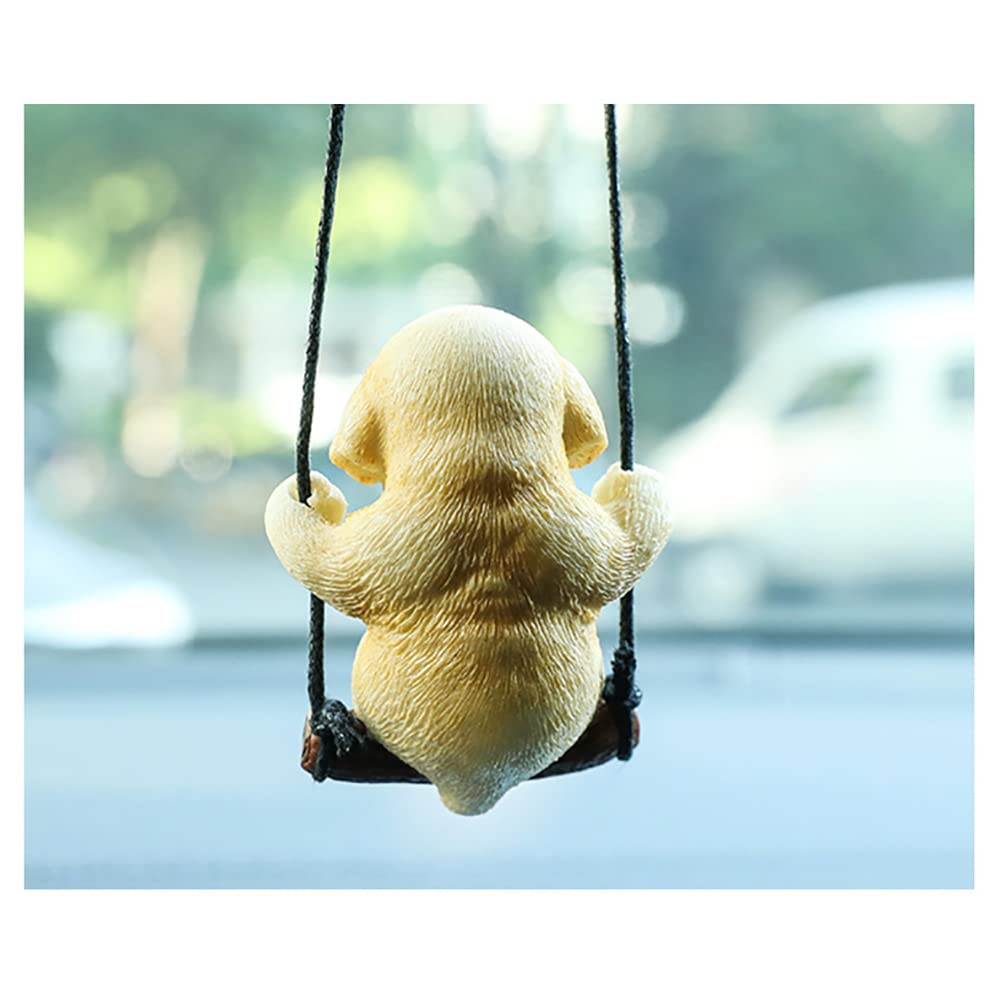 AMIORO Dog Car Mirror - Cute Swinging Rearview Decoration, Resin Material, Fun Interior Accessory
