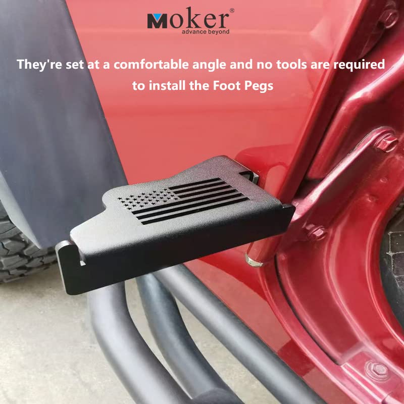 Door-Off Foot Pegs For Jeep Wrangler - Exterior Door Hinge Mounted Pedal Set Of 2 Metal Powdercoated Bolt On Installation,Compatible With Jeep Wrangler Jk Jl Gladiator Jt 2007-2024