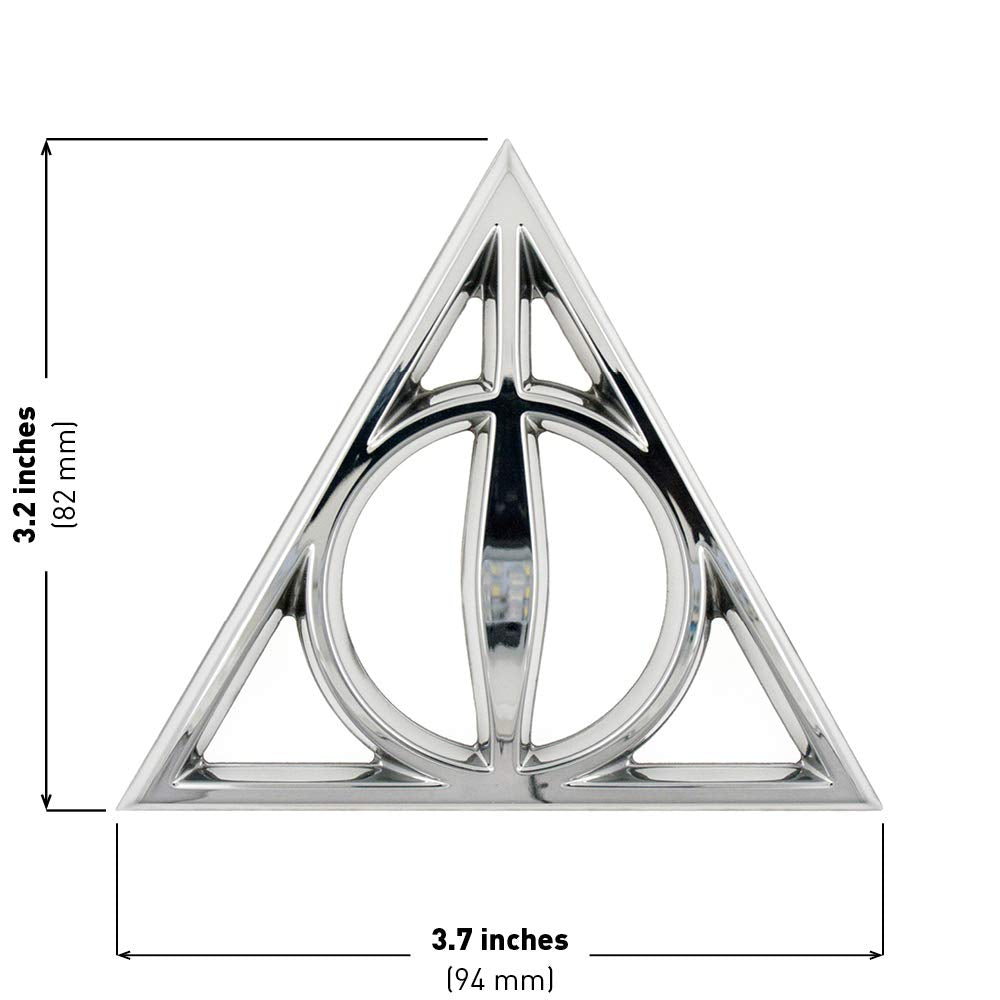 Fan Emblems Deathly Hallows Car Emblem - Harry Potter Symbol 3D Auto Badge - Color: Chrome - Size: 3.7 X 3.2 X 0.2 Inches - Offi