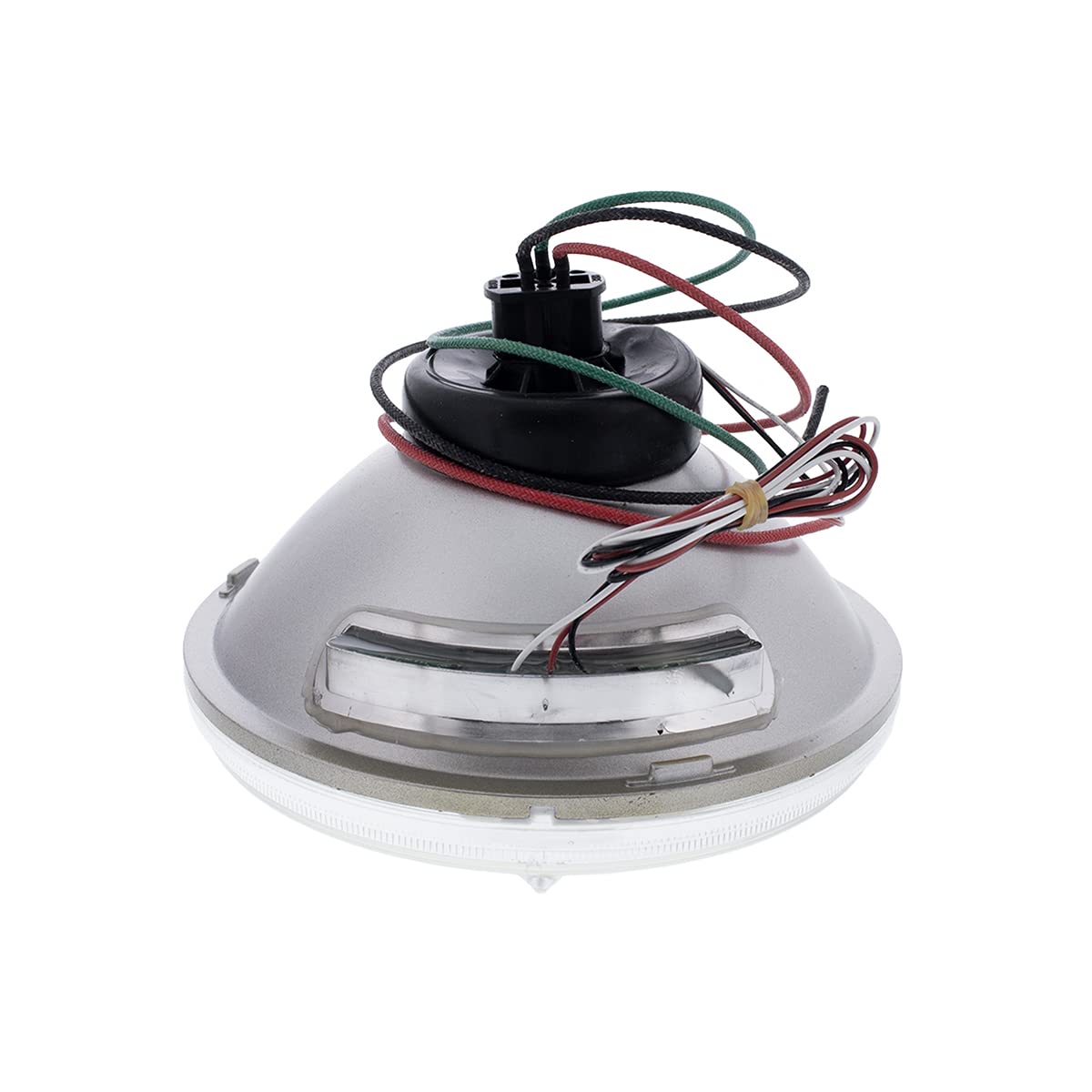 United Pacific 7-inch Halogen Crystal Headlight w/10 Amber LED Position Lights, Multi-Faceted, Anti-Vibration, Aluminum Reflector - One Headlight Unit