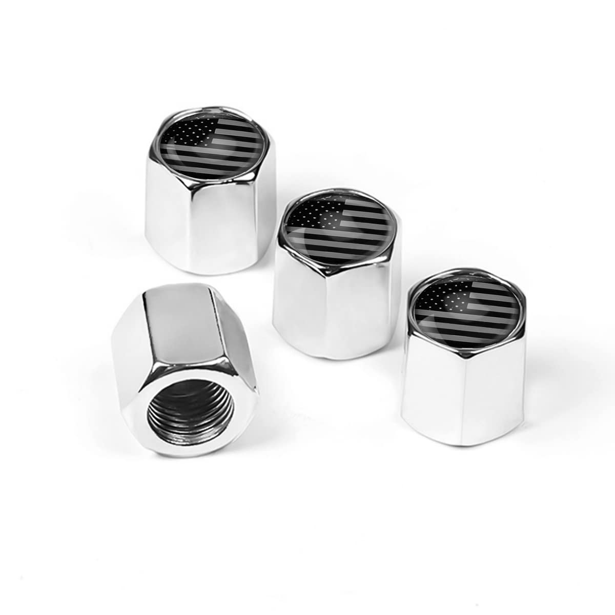 American Flag Tire Valve Stem Caps For Car, 4Pack Anti-Rust Airtight Rubber Seal Universal Valve Stem Covers For Cars, Vehicles, Bicycles, Trucks, Motorcycles, Car Accessories (Silver/Gray)