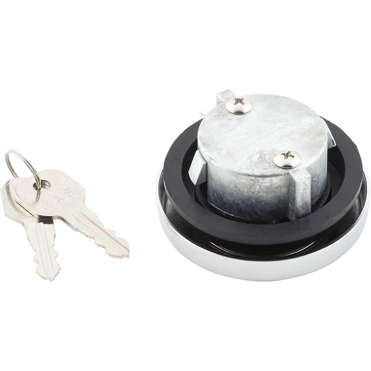 United Pacific S1301 Triple Chrome Vented Locking Gas Cap w/2 Keys for Various 1947-71 Chevy & Ford Vehicles, All Metal Cap – One Cap w/2 Keys