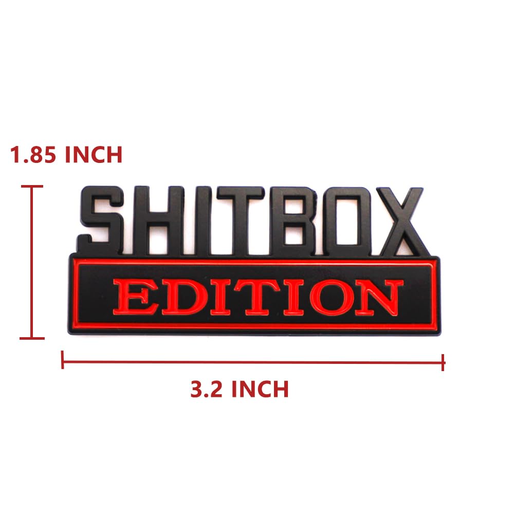 2 Pcs SHITBOX Edition Emblem Car Side Rear Front Hood Trunk Door Badge 3D Decal Sticker Fit for Car Truck SUV (SHITBOX, Black Re