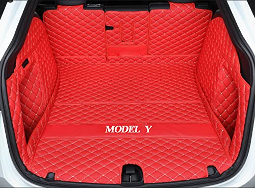 Trunk Cover Mat for 2020-2025 Tesla Model Y 5-Seater Red Cargo Mat (Rear Backrest Protector+Trunk Protector+Both Side Panels) Fu