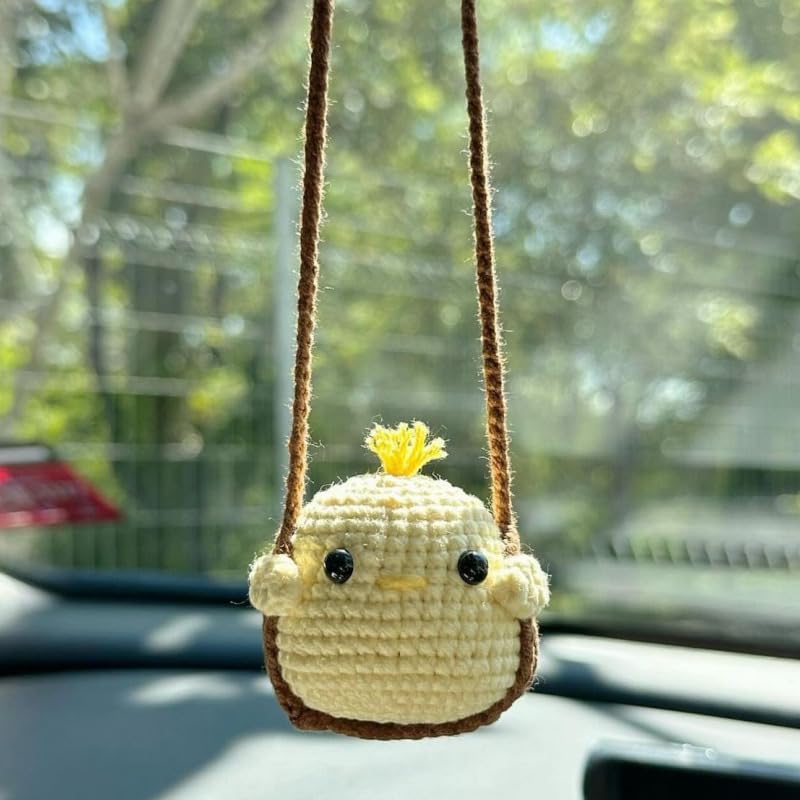 Crochet Swinging Animal Car Mirror Hanging Accessories, Cute Car Decorations For Women Aesthetic, Handmade Knitted Rearview Mirr