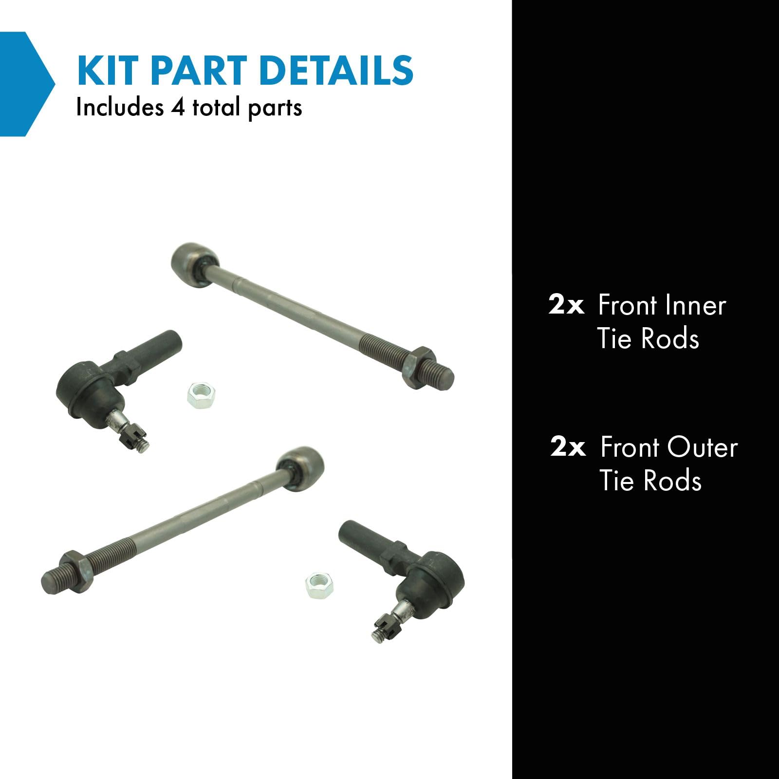Trq Front Tie Rod Set Compatible With 2004-2009 Cadillac Xlr 1997-2013 Chevrolet Corvette