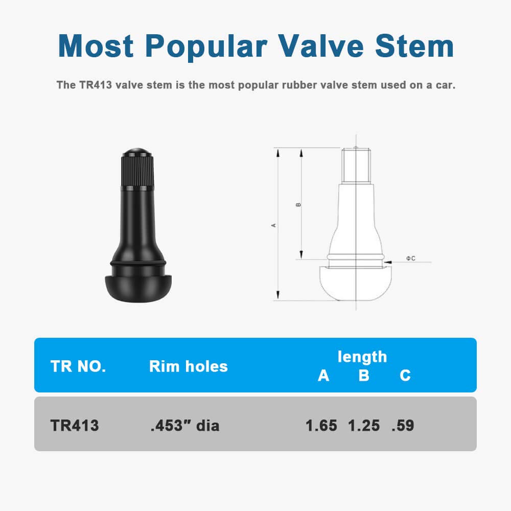 Riseuvo 5pcs TR413 Tire Valve Stem - Rubber Snap-in Valve Stems, Tire Valve for 0.453 Inch Rim Hole