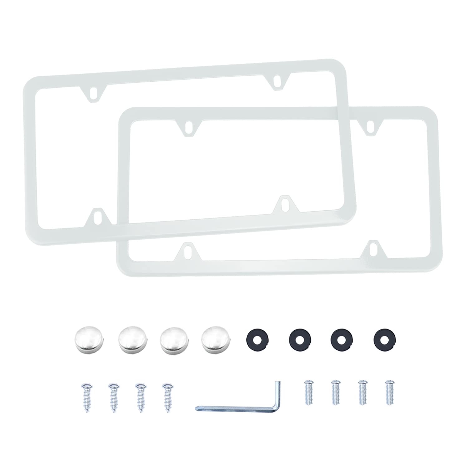 Livtee 4 Holes Stainless Steel License Plate Frames, 2 Pcs Car Licence Plate Covers, Automotive Exterior Accessories Slim Design