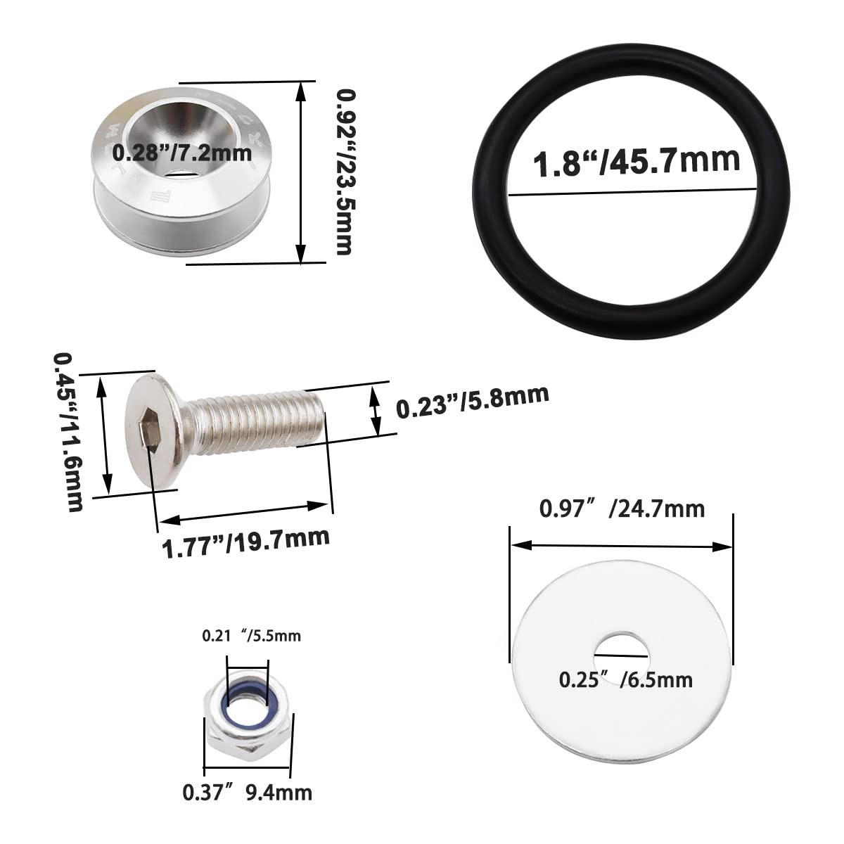 Taiss Bumper Quick Release (Silver), Front And Rear Bumper Tight Plate Fixing Kits, Supporting Reinforcing Washers And Screws, Compatible With Gm Bumper Engine Hatch Kit.