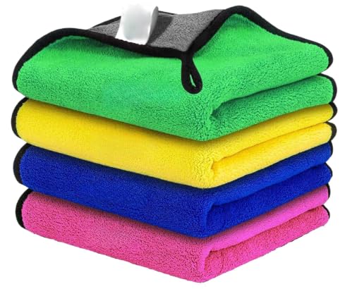 Blemy Microfiber Cleaning Cloths for Car (4 Towel), 40x30 cm DualSided 500 GSM High Absorbency Towels for Detailing, Drying, Du