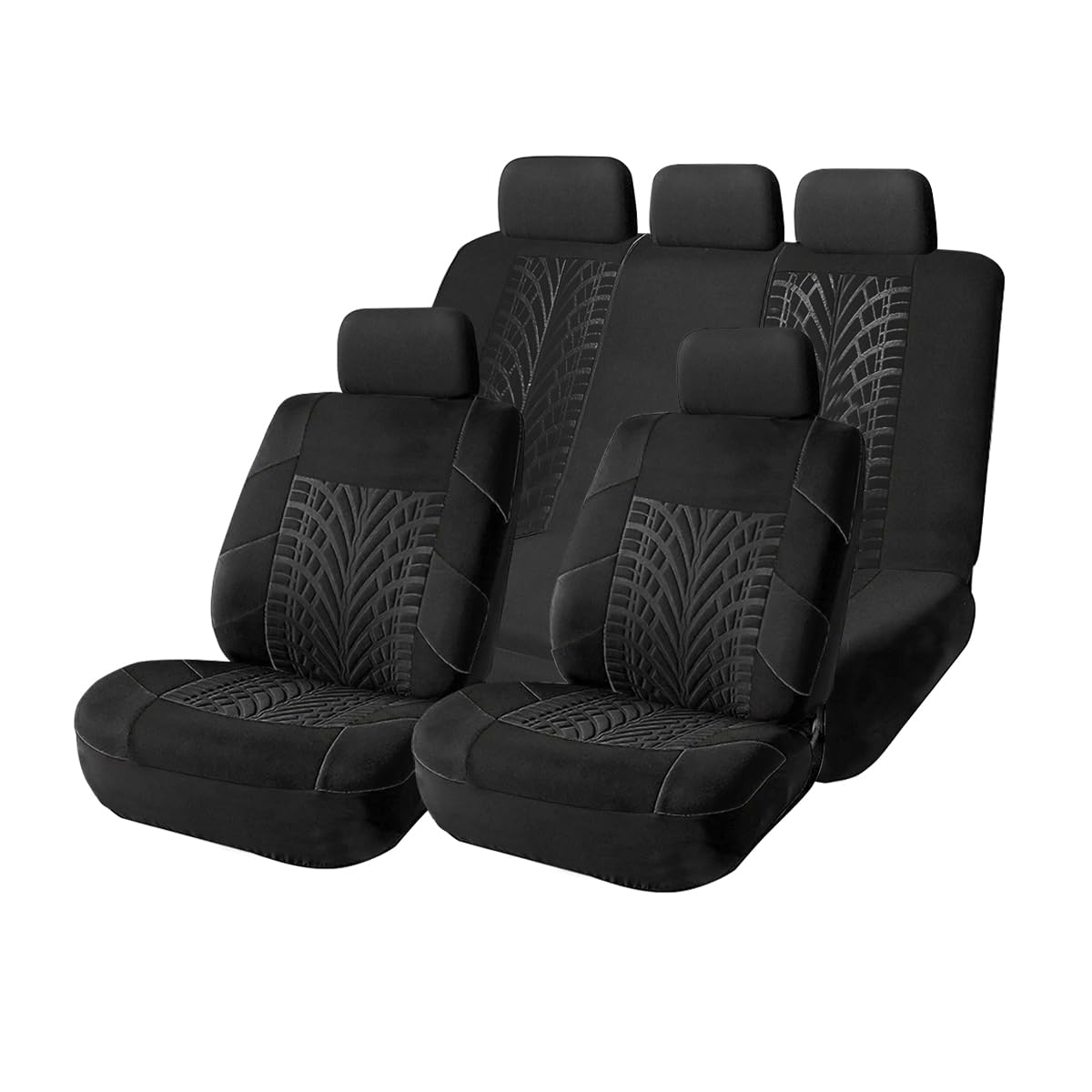 Car Seat Covers Full Set, Polyester Front Bucket Seat Protectors With Split Bench Back Seat Covers, Breathable Thicken Premium Sporty Seat Cushions, Auto Accessories For Car, Suv (Black/Front,Back)