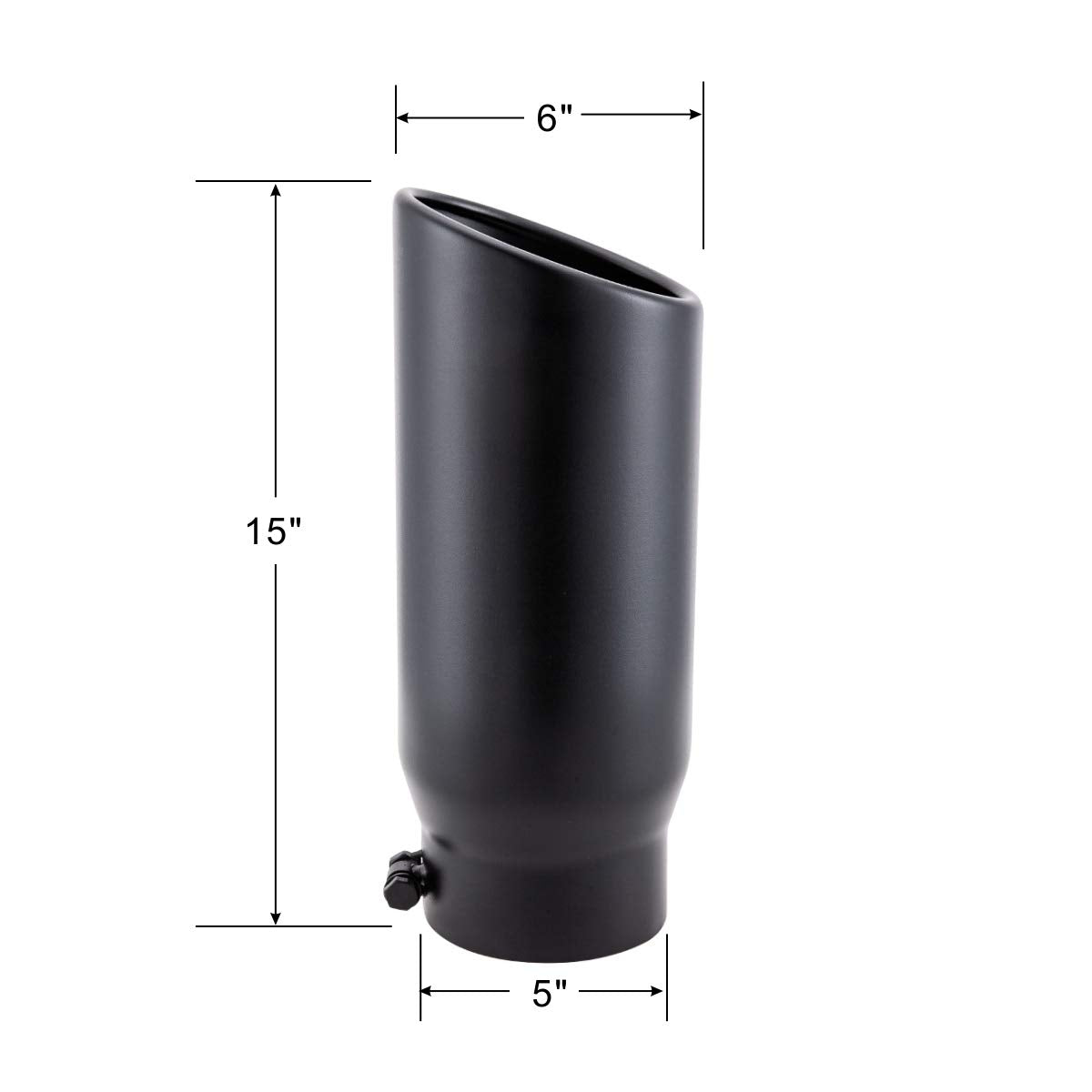LCGP 5'' Inlet Exhaust Tip, 6'' Outlet 15'' Long Bolt On Stainless Steel Diesel Exhaust Tailpipe Black