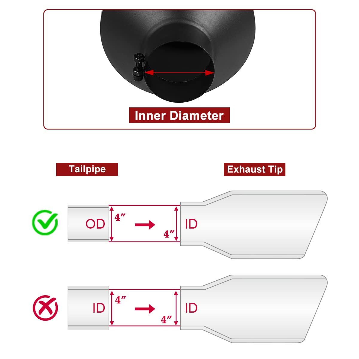 Upower Exhaust Tips 4 '' Inlet 10 '' Outlet 15 '' Black Long Stainless Steel Bolt-On