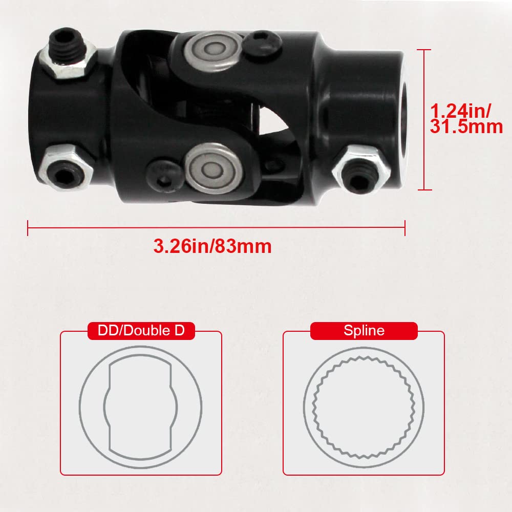 5/8''- 36 Spline X 3/4'' Dd Black Steering Universal U Joint Single Steering Shaft 83Mm