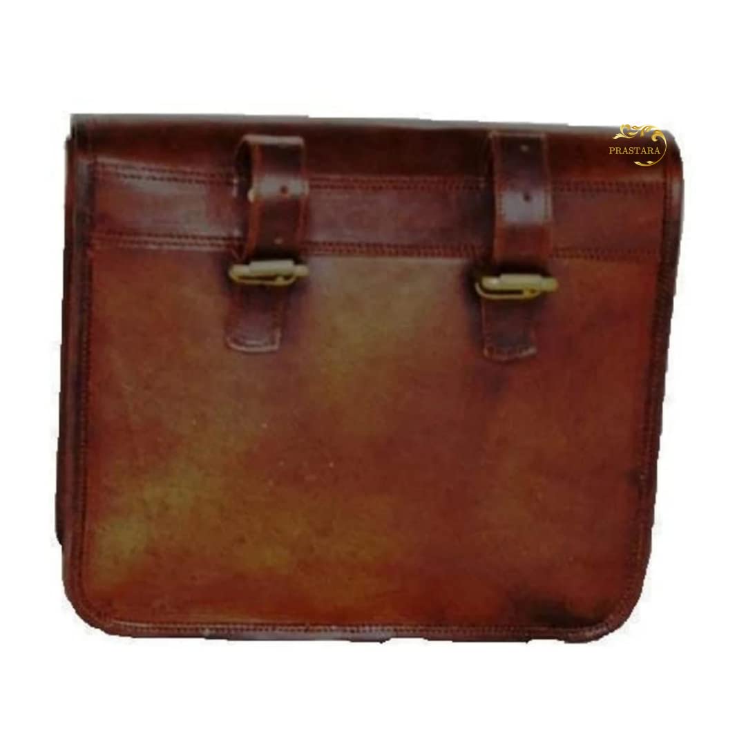 Prastara Motorcycle Large Saddle Tan Color Studed 2 Strap Real Leather Saddlebag Biker Bag