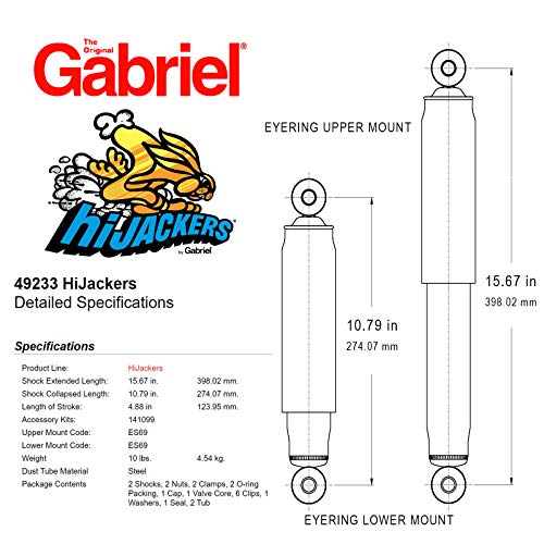 Gabriel 49233 Hijackers Rear Adjustable Air Shock Absorbers For 95-03 Ford Windstar (1 Pair)