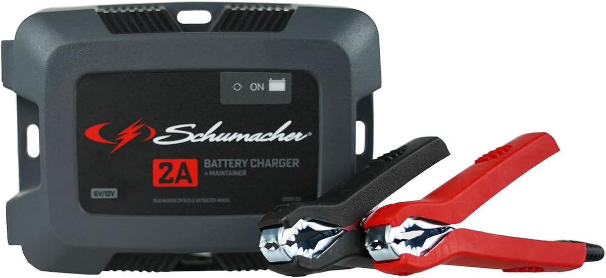 Schumacher Electric Fully Automatic 2A 6V / 12V Battery Charger & Maintainer - Multi-Stage Smart Charging with Quick-Connect Cla