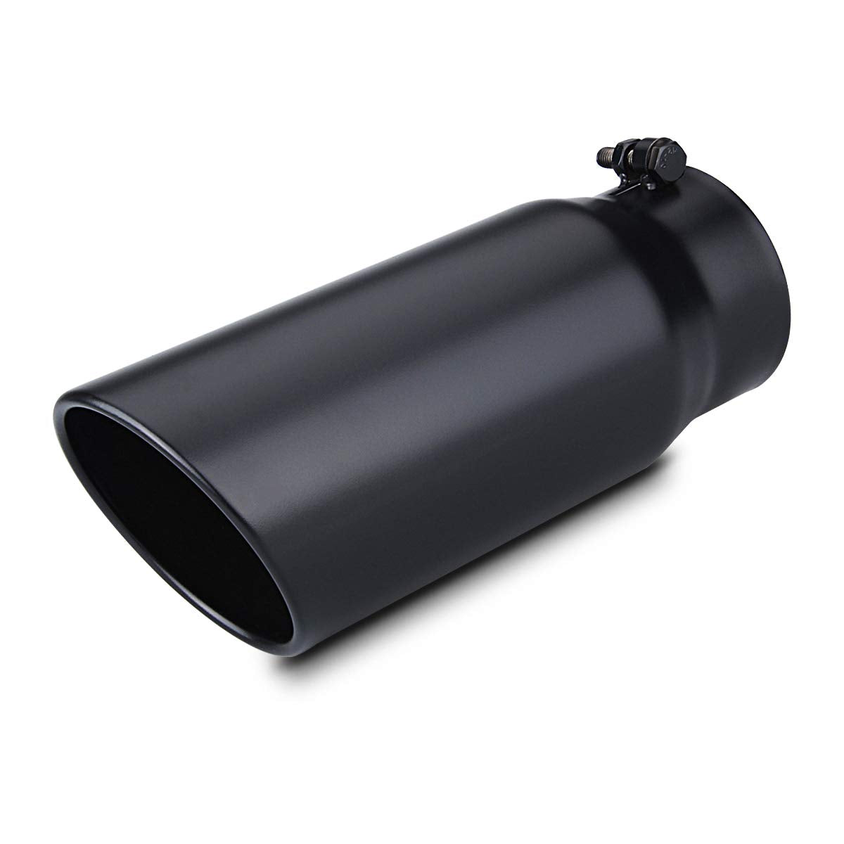 LCGP 4'' to 5'' Diesel Exhaust Tip, 12'' Overall Length Bolt On Design Truck Tail Tip, Black Powder Coated,Rolled Angle Cut Desi