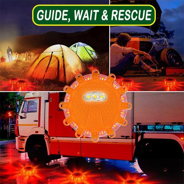 Heigpan Gp904 Led Road Flares Emergency Light Kit, 9 Glow Modes Strong Magnet Hang Hook For Holiday Gift, Road Emergency Rescue